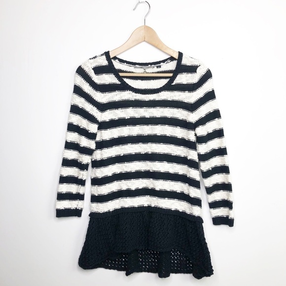 KNITTED and knotted by Anthropologie, black & white stripe, loose knit, sweater - Picture 10 of 11